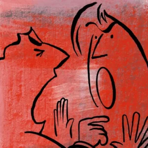 Sketch of two angry arguing persons in red background. Dealing With Difficult People Online Training